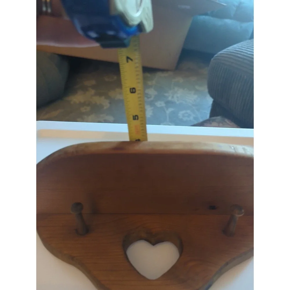 Vtg Wooden Heart Cutout Shelf with 2 Pegs Wall Hanging Wood Rustic Cottage